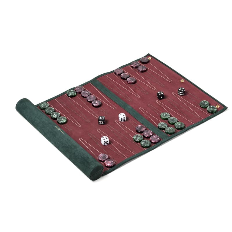 Aspinal of London Travel Backgammon Set in Alpine Green Suede