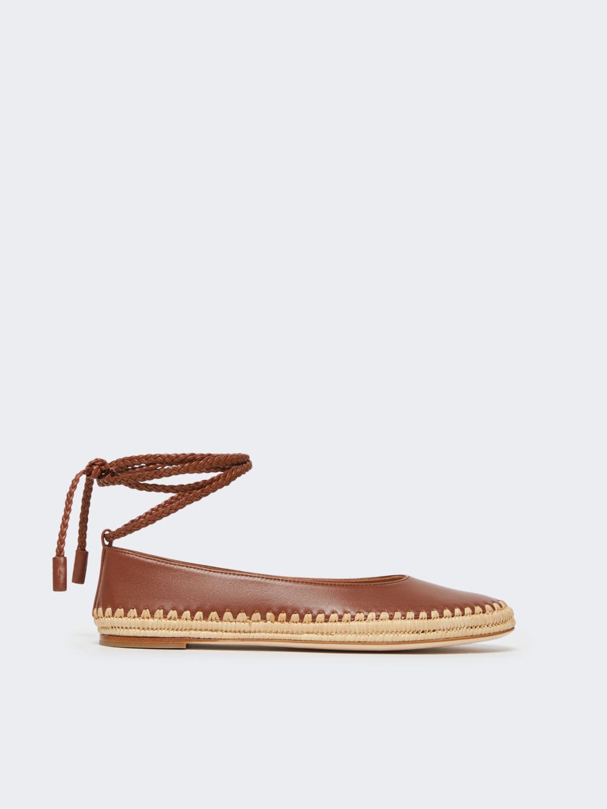 Max Mara - Baleriny ze skóry nappa i rafii - Tytoniowy - 36