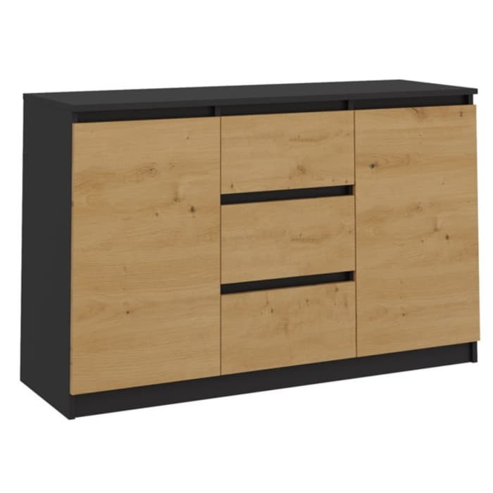 Komoda do Salonu NELA 120 cm Antracyt/Dąb Artisan Dwudrzwiowa z 3 Szufladami Nowoczesna Loft