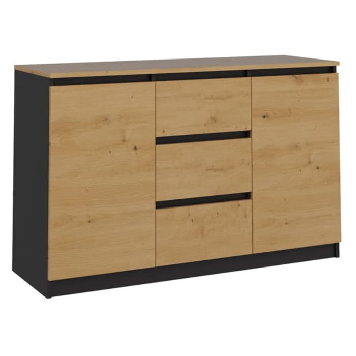 Komoda do Salonu NELA 120 cm Dąb Artisan/Antracyt Dwudrzwiowa z 3 Szufladami Loft Nowoczesna