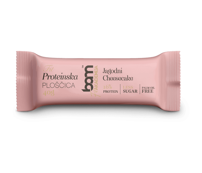 Baton proteinowy ze słodzikiem, sernik truskawkowy