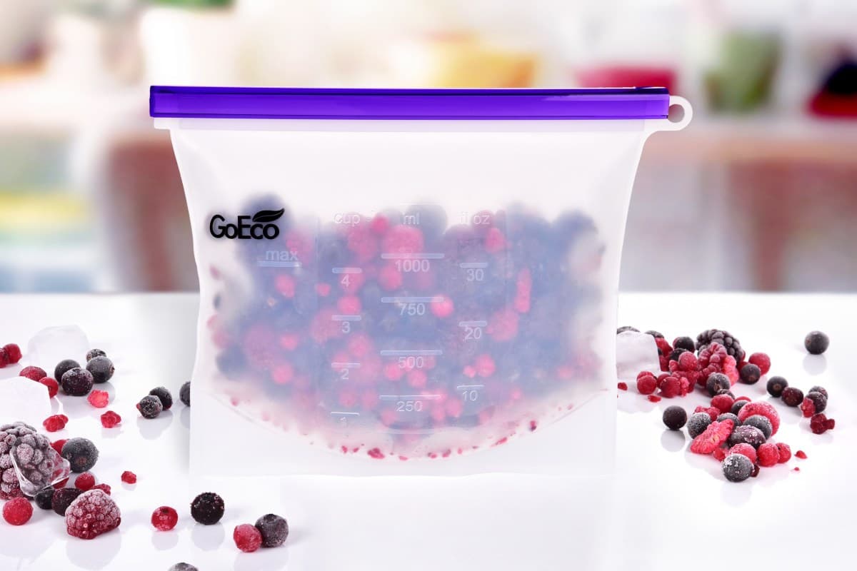 1000 ml "DOŻYWOTNI" SILIWOREK® wielokrotnego użytku woreczek silikonowt na żywność GoEco® fioletowy