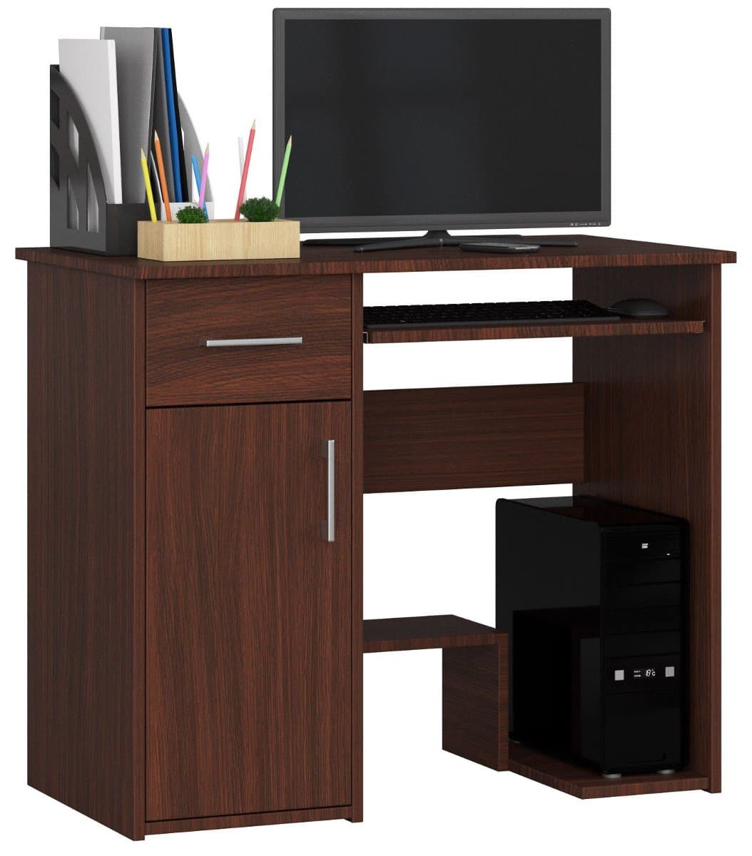Biurko komputerowe JAY 90 cm 1 szuflada 1 drzwi 3 półki - Wenge