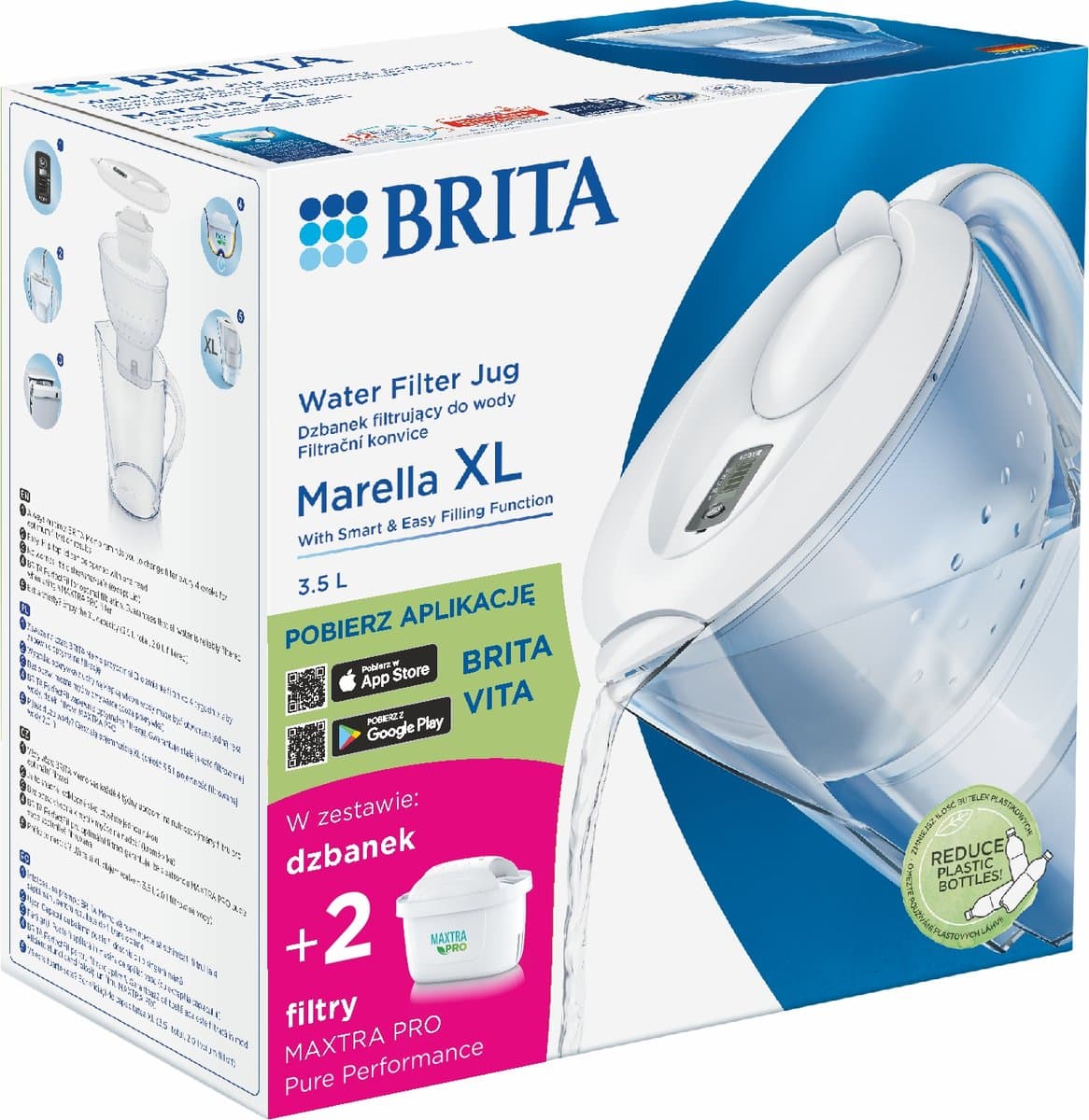 Brita, Dzbanek z filtrem Marella XL biały + 2 MAXTRA PRO Pure Performance