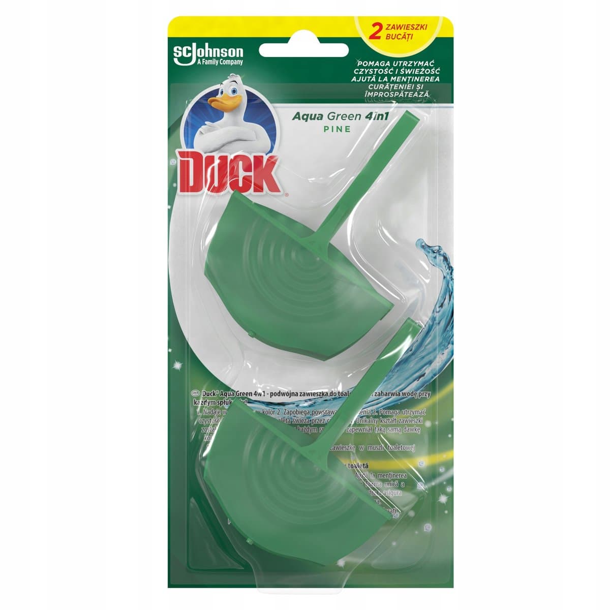 DUCK AQUA GREEN ZAWIESZKI DO TOALETY KOSTKI BARWIĄCE WODĘ NA ZIELONO 2X36G