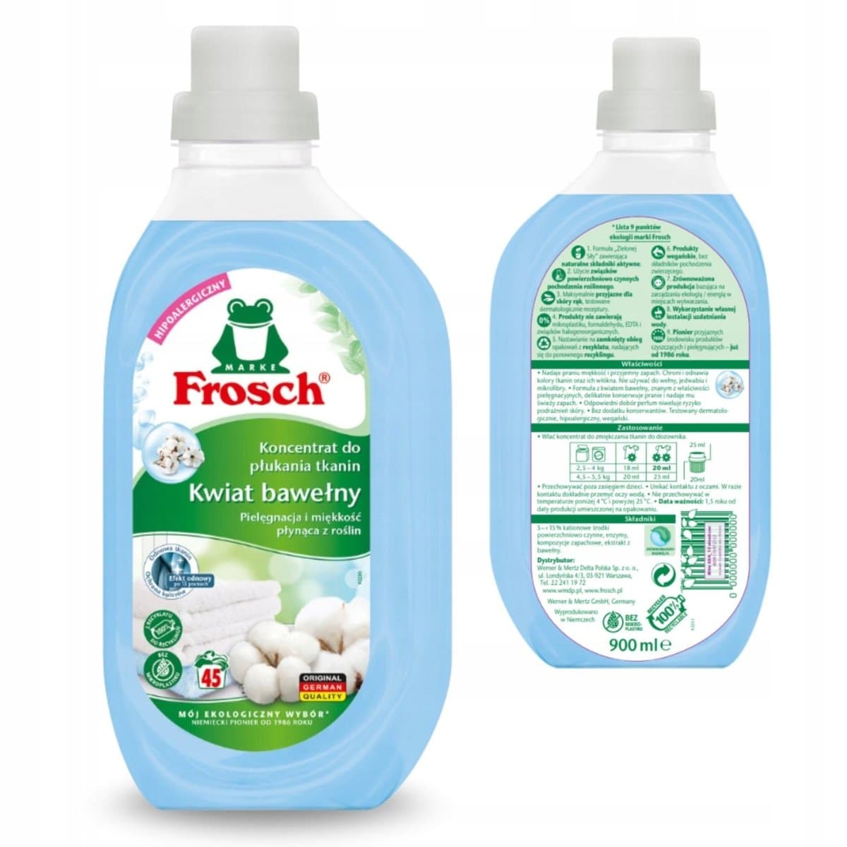 Ekologiczny Koncentrat PŁYN do PŁUKANIA tkanin kwiat bawełny FROSCH 900ml