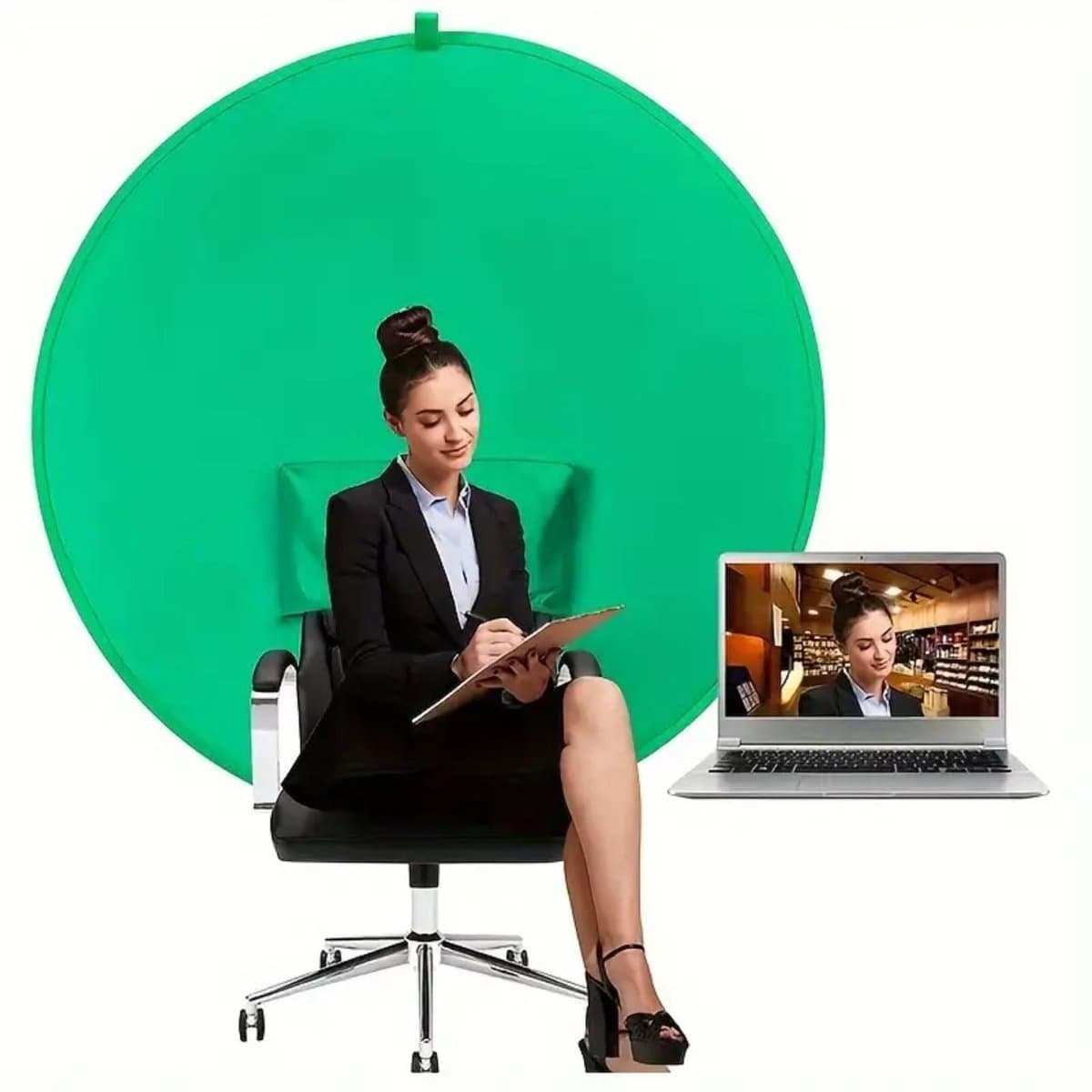 Green Screen Przenośny Montowany na Fotel Okrągły Zielone Tło Streaming