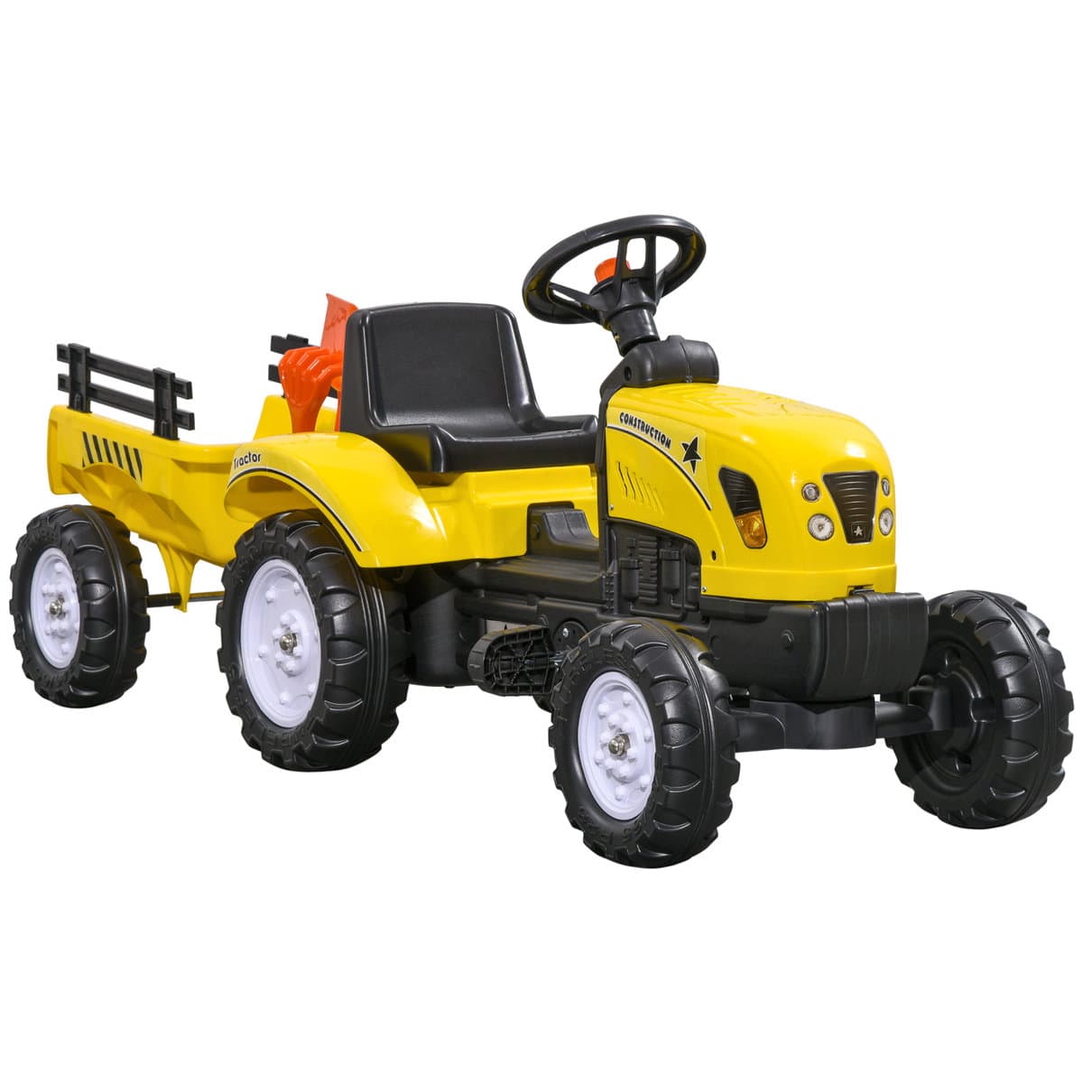HOMCOM Traktor na pedały z przyczepą, samochód na pedały, dziecięcy traktor na pedały, pojazd zabawkowy dla dzieci od 3 lat, do użytku na