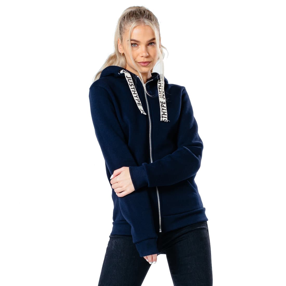 Justhype Drawstring Zip Hoodie HYPWOMHOOD003, Kobieta, Bluza sportowa, Granatowy