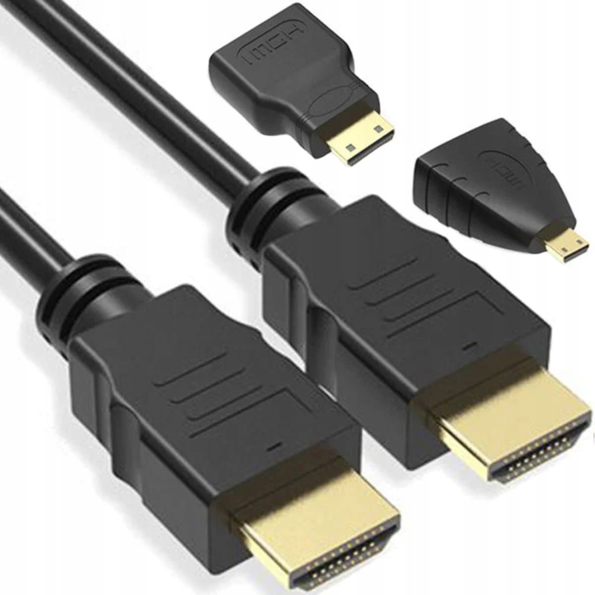 Kabel Hdmi 2.0 4k Przejściówka 3w1 + 2 Mini Adaptery Micro Ultra Hd 1.5m