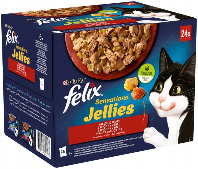 Karma mokra dla kota FELIX Sensations Jellies, wiejskie smaki w galaretce, 24x85 g