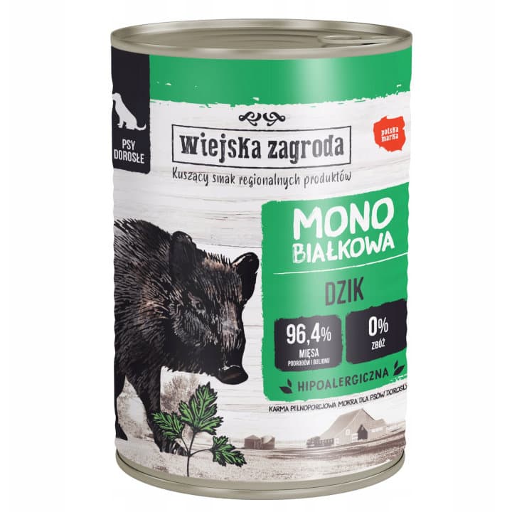 Karma mokra dla psa Wiejska Zagroda Monobiałkowa Dzik puszka 400g