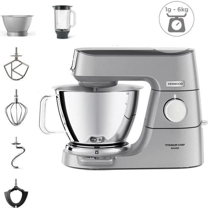 KENWOOD KVC85.124.SI - Tytanowy robot cukierniczy Chef Baker - 2 miski ze stali nierdzewnej 3,5L i 5L - Zintegrowana waga 6kg - Blender 1,8L -