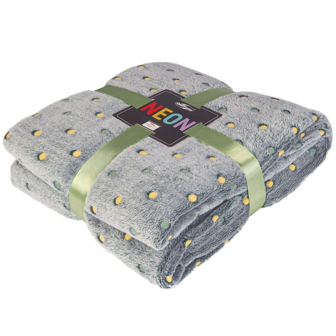 Koc narzuta z mikrofibry 200x220 malachitowy groszki Neon 240g/m2