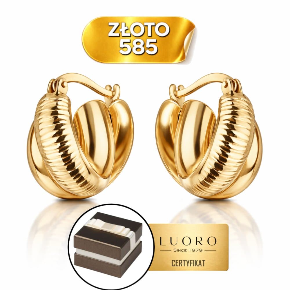 KOLCZYKI ZŁOTE 585 14K KÓŁKO DIAMENTOWANE 14,5 MM ANGIELSKIE ZAPIĘCIE
