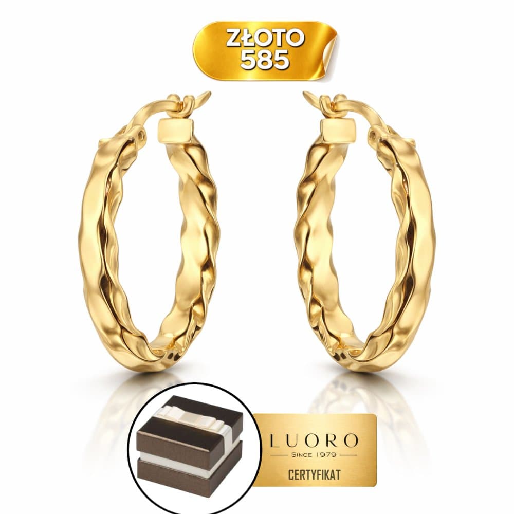 KOLCZYKI ZŁOTE 585 14K OWAL SKRĘCANY 22X17 MM ANGIELSKIE ZAPIĘCIE