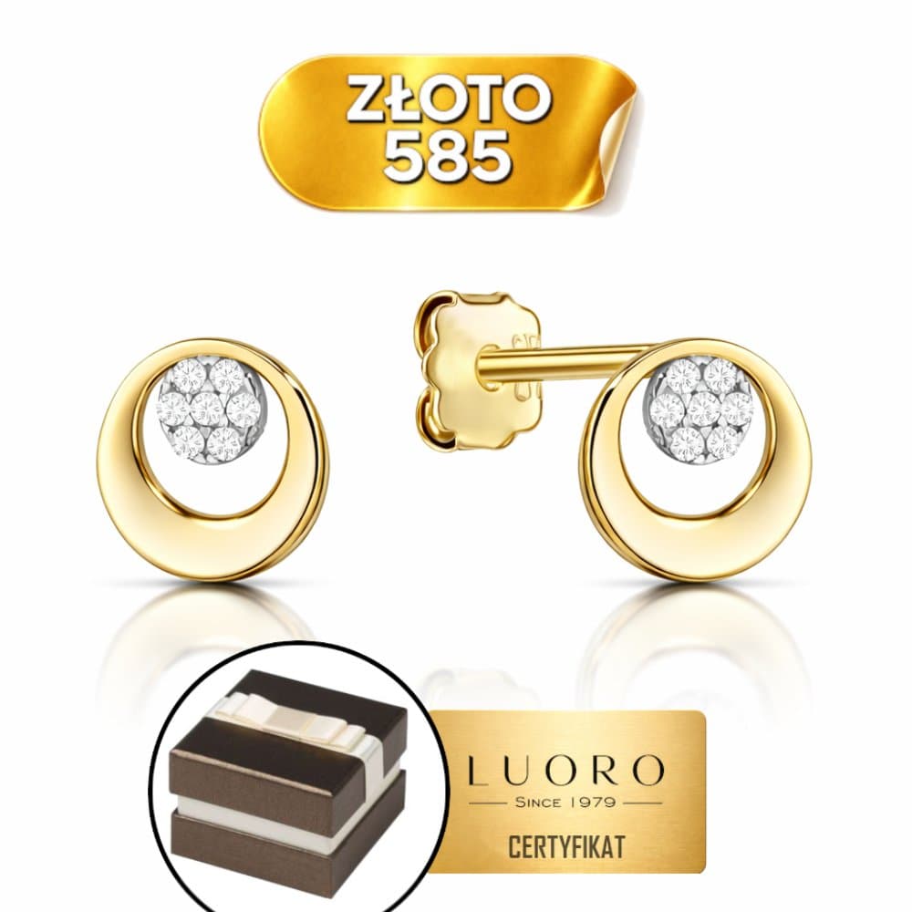 KOLCZYKI ZŁOTE 585 14K RING Z CYRKONIAMI KÓŁKO SZTYFT ELEGANCKIE 7,8 CM