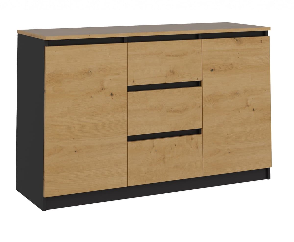 Komoda 2D3S 120 Cm 2 Drzwi 3 Szuflady Antracyt Blat Dąb Artisan Topeshop