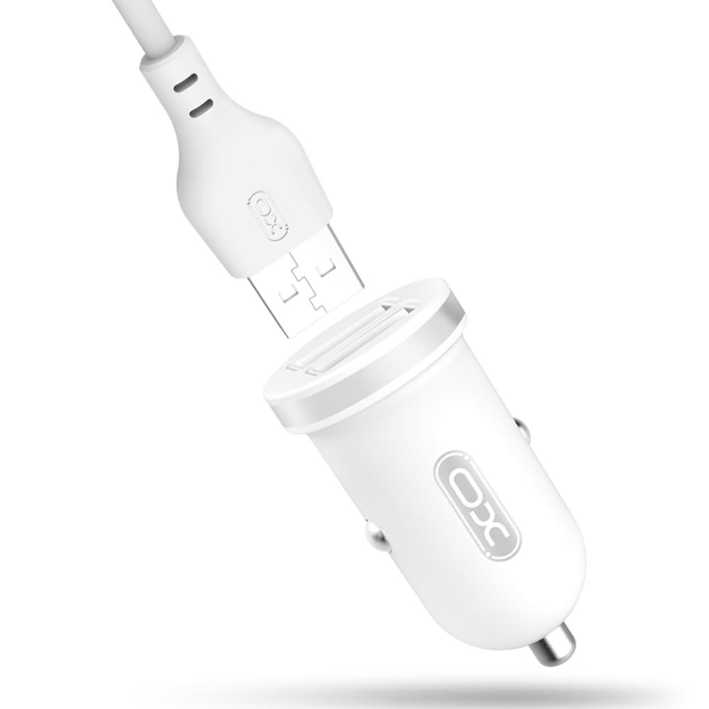 Ładowarka samochodowa XO TZ08, biała, 2 USB, plus kabel 8-pin, 2.1A