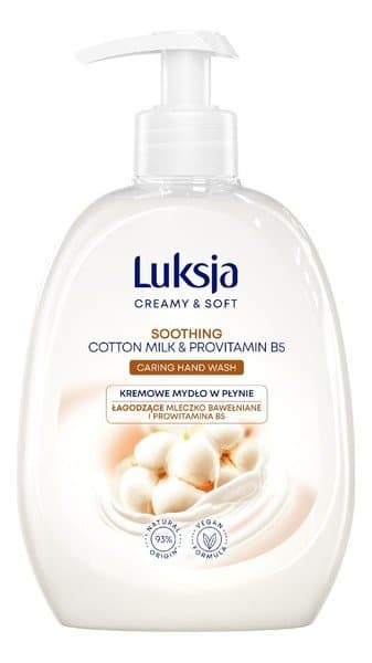 Luksja, Creamy & Soft, Łagodzące Kremowe Mydło w płynie Mleczko Bawełniane i Prowitamina B5, 500ml