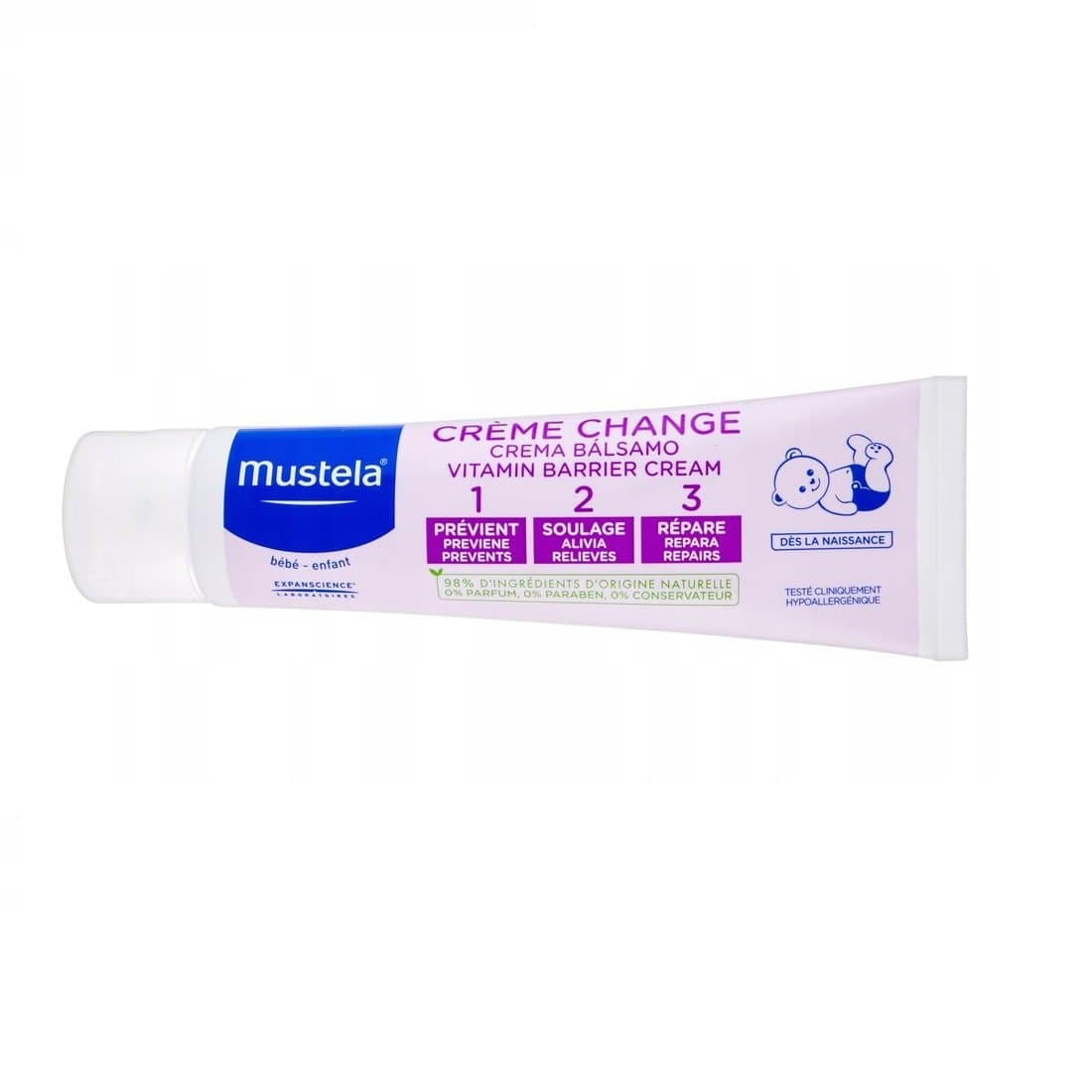 Mustela Vitamin Barrier Cream 123, Krem do przewijania dla noworodków i niemowląt, 50ml
