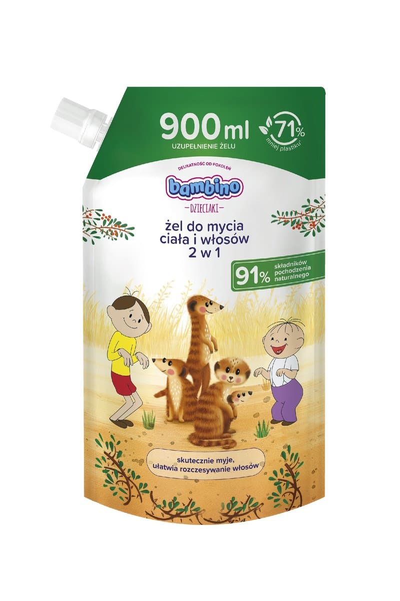 NIVEA Bambino Dzieciaki Żel do mycia ciała i włosów 2w1 Surykatki Refill 900 ml