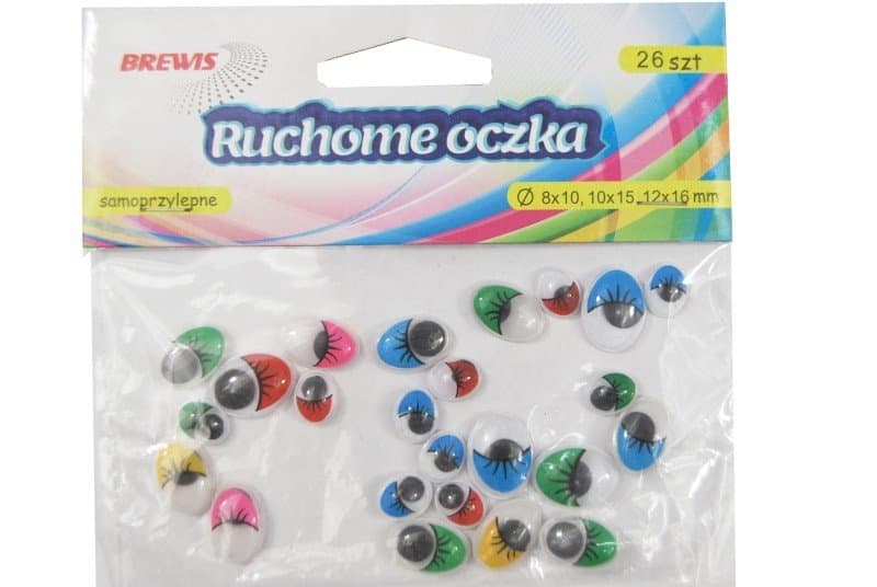 Oczy samoprzylepne do zabawek owalne mix kolor 26 szt R017