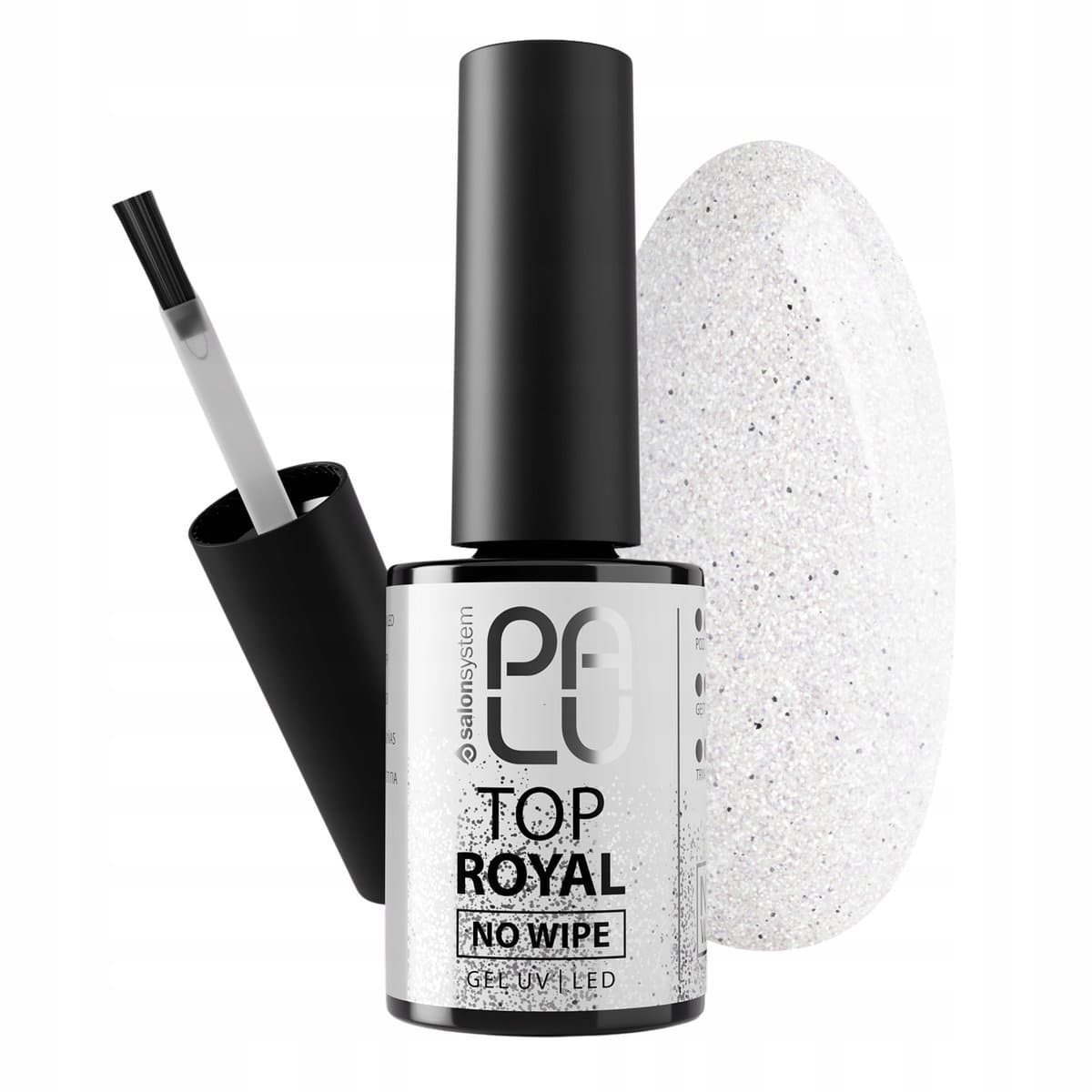 Palu Top Royal No Wipe Transparentny srebrny top hybrydowy lakier nawierzchniowy z efektem syrenki 11g