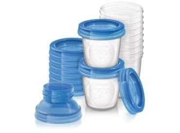 Philips Avent, Pojemniki do przechowywania pokarmu Via, 180ml, 10 sztuk + adapter, SCF618/10