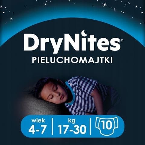 Pieluchomajtki HUGGIES na noc dla chłopca DryNites Boy 4-7 lat (17-30kg) 10 szt