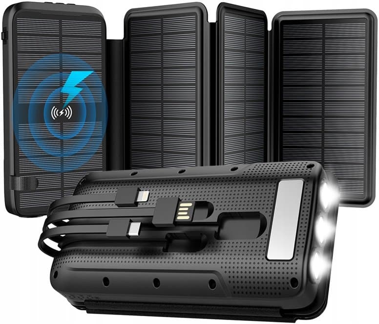 POWERBANK 4 xSOLAR PANEL 6W 30000 22,5W ŁADOWANIE INDUKCYJNE LATARKA 5xUSB