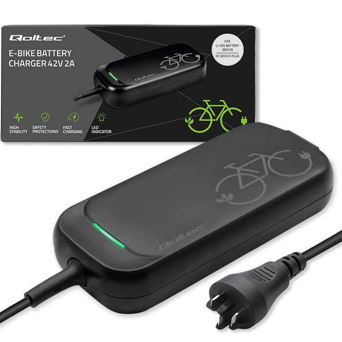 Qoltec Szybka Ładowarka Pro do roweru Bosch 36V | 42V | 2A | Bosch plug | wodoodporna +kabel zasilający