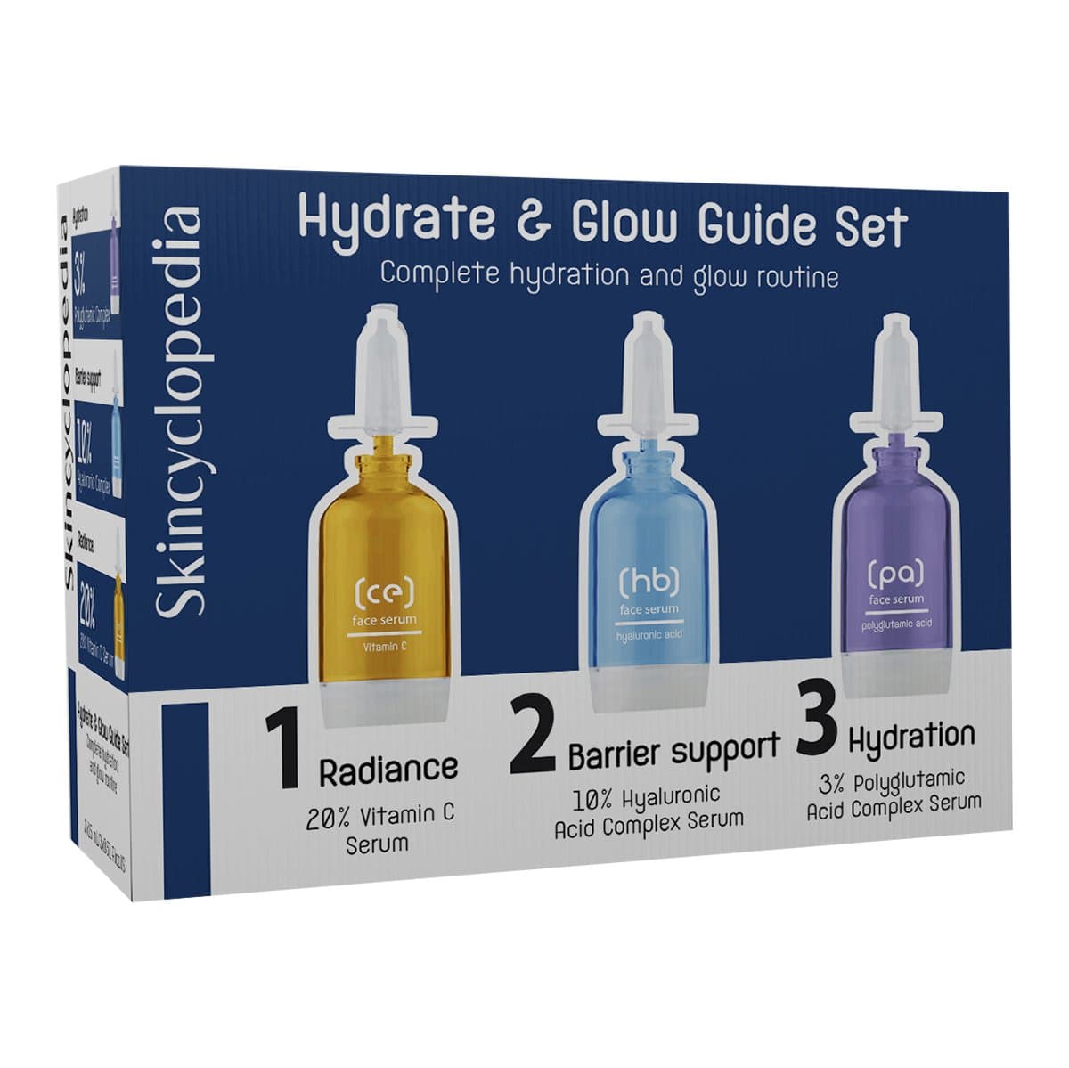 Skincyclopedia, Hydrate Guide, zestaw prezentowy profesjonalna kuracja nawilżająca i dodająca blasku, 3*15 ml