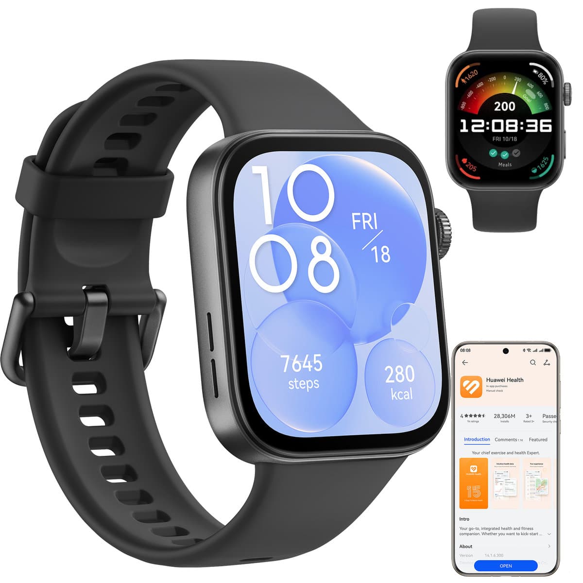 Smartwatch HUAWEI WATCH Fit 3 zegarek sportowy czarny GPS analiza snu