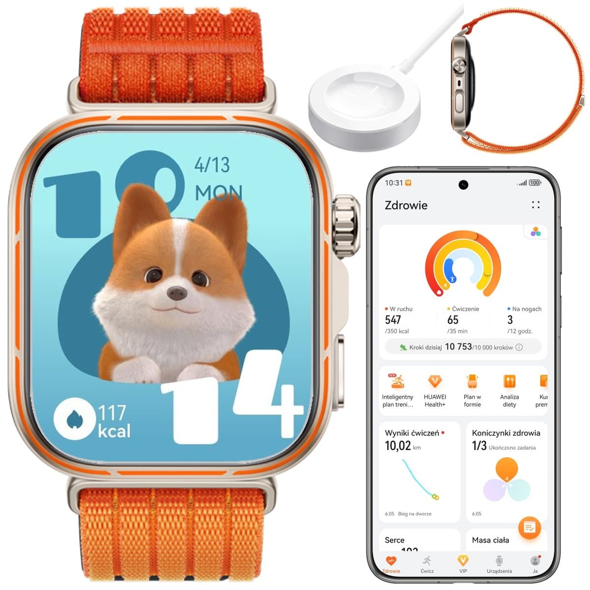 Smartwatch HUAWEI WATCH Fit 5 PRO pomarańczowy analiza snu AMOLED NFC