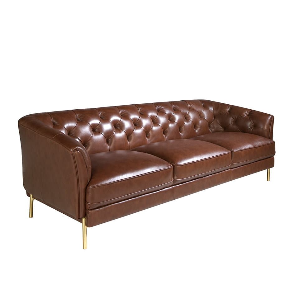 Sofa 3-Osobowa Z Brązowej Skóry I Złotej Stali 6140 Angel Cerda