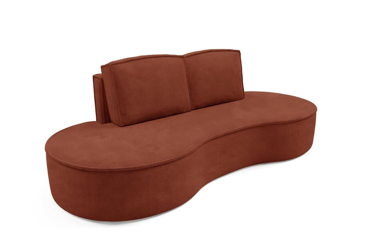 Sofa FLOW o zaokrąglonych bokach z poduszkami czerwona w tkaninie Curio