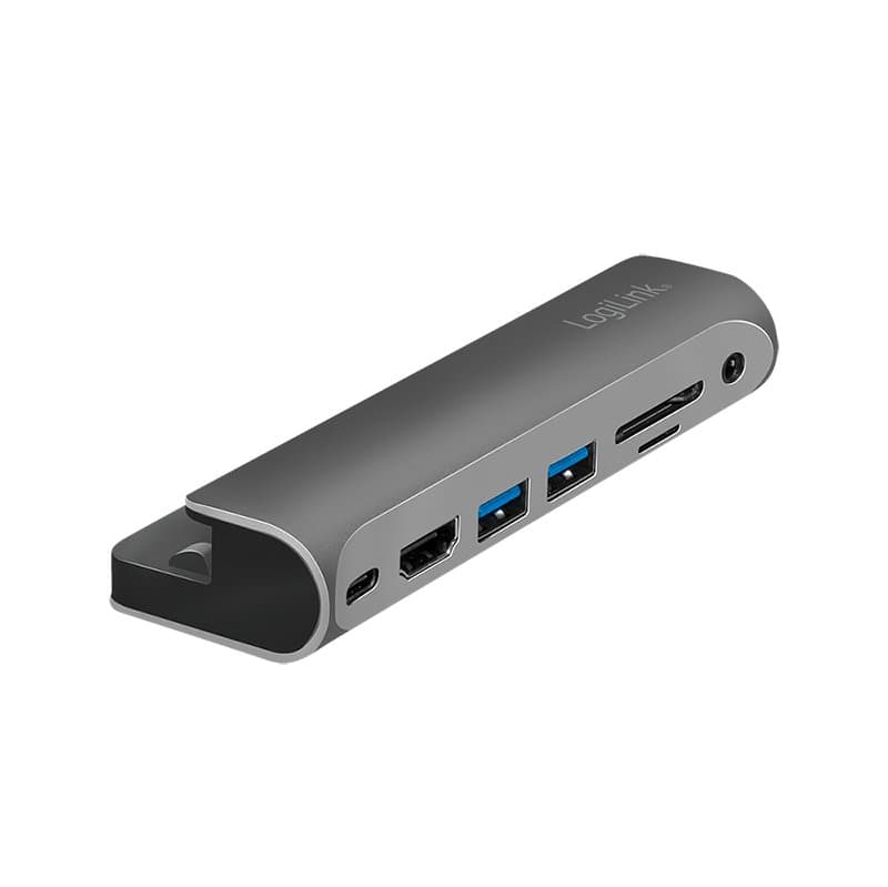 Stacja dokująca USB 3.2 Gen 1, 7-portowa, USB-C PD, srebrno-czarna, Stacja dokująca USB 3.2 Gen1, 7-portowa, PD, do iPada, aluminiowa
