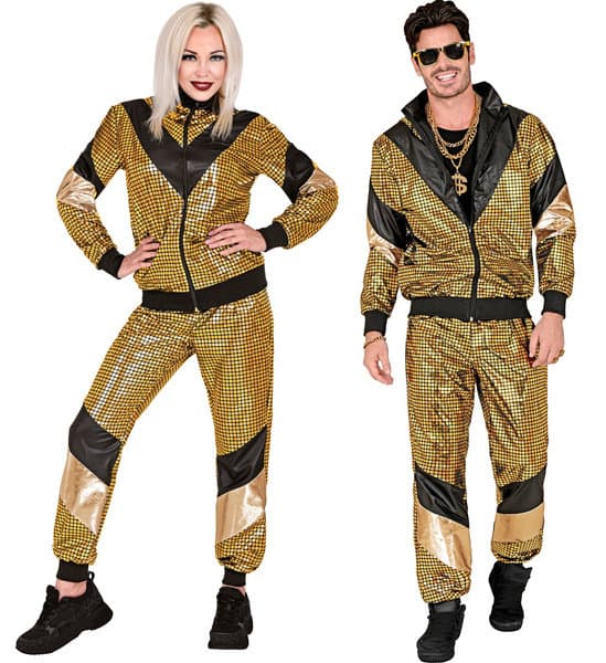 Strój Dres Metaliczny Złoty Karnawał Disco lata 80 Kostium unisex S