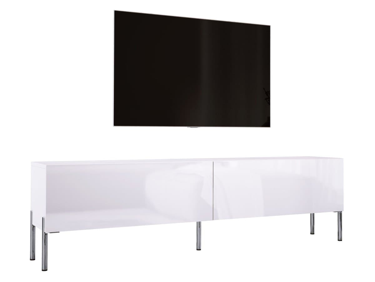 Szafka Pod Telewizor O Szerokości 170 Cm W Kolorze Biały Mat/Biały Połysk Z Prostymi Nóżkami W Kolorze Chromowanym