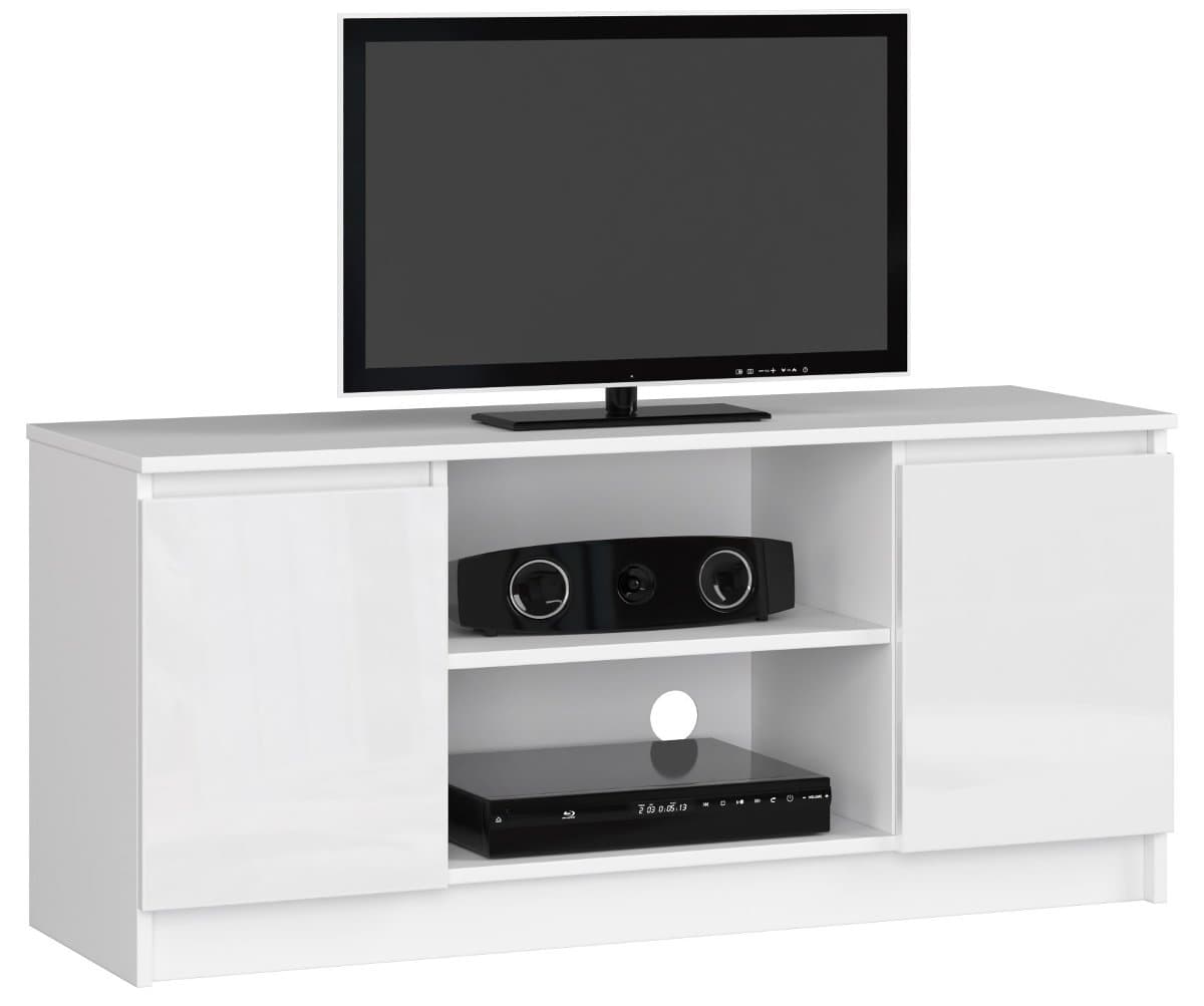 Szafka RTV 120 cm pod telewizor 2 drzwi 6 półek komoda - Biała Biały Połysk