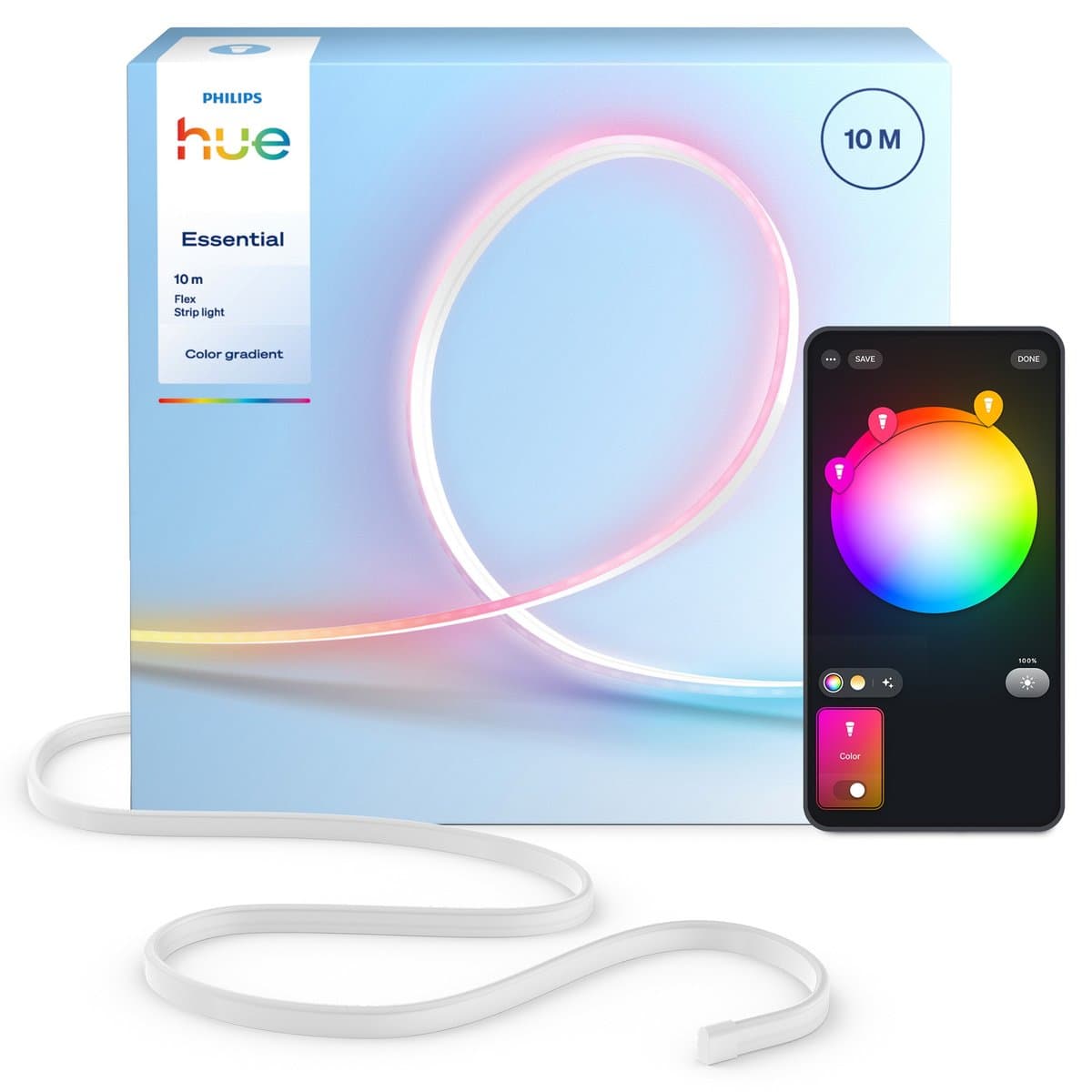 Taśma LED Pasek Neon 10m Philips HUE Essential Flex 39.5W White and Color Ambiance Gradient RGB + TW Biała Inteligentna SMART Zigbee Bluetooth WiFi