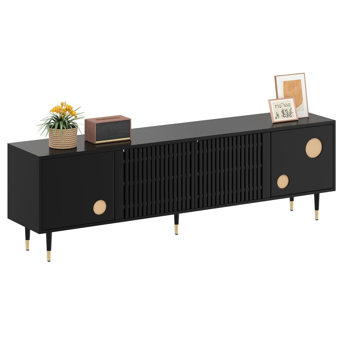 TV-Schrank z Gitterstruktur - Czarna, MDF, 170x36x54cm, Wohnzimmermöbel, Golddekor