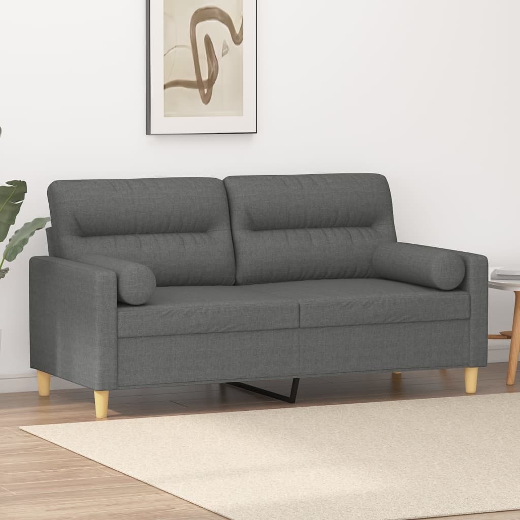 vidaXL 2-osobowa sofa z poduszkami, ciemnoszara, 140 cm, tkanina