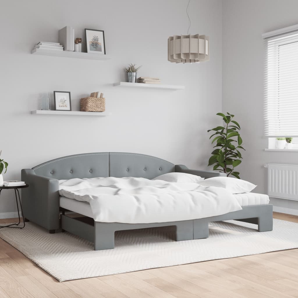 vidaXL Sofa rozsuwana z materacami, jasnoszara, 90x190 cm, tkanina