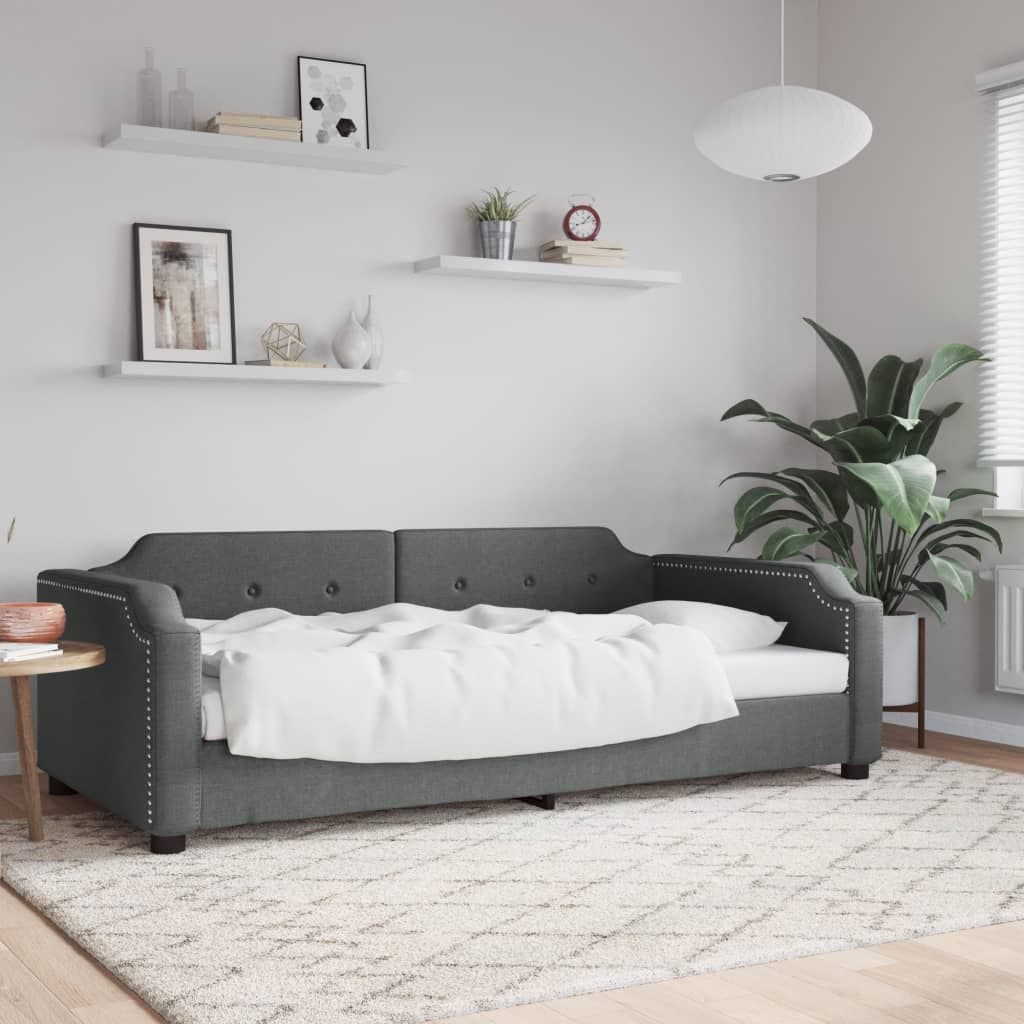 vidaXL Sofa z funkcją spania, ciemnoszara, 90x190 cm, obita tkaniną
