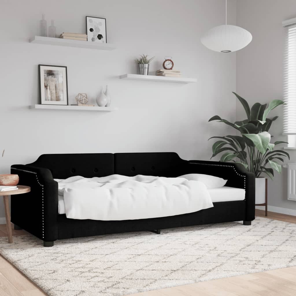 vidaXL Sofa z funkcją spania, czarna, 90x190 cm, obita tkaniną