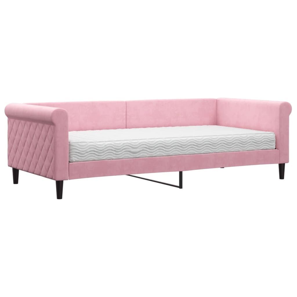 vidaXL Sofa z materacem do spania, różowa, 90x200 cm, aksamit