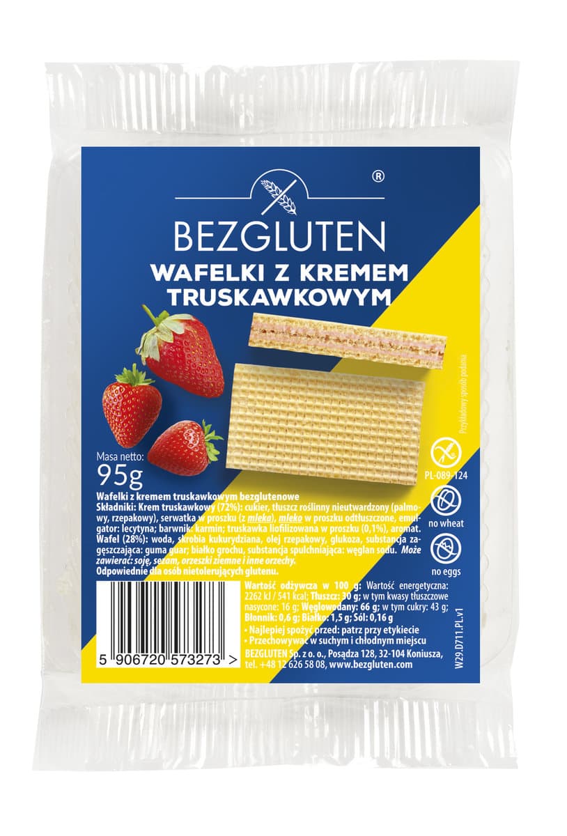 Wafelki z kremem o smaku truskawkowym bezglutenowe 95g Bezgluten