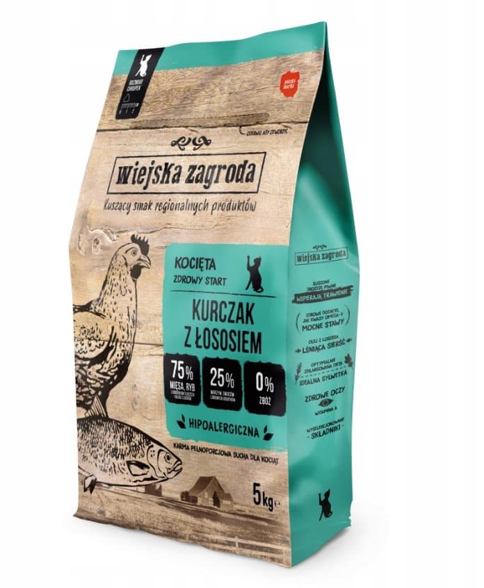 Wiejska Zagroda sucha Kurczak i łosoś kocięta 5kg